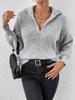 Women's Knitted Polo Collar Zipper Sweater: Solid Color, Loose Fit, Long Sleeve