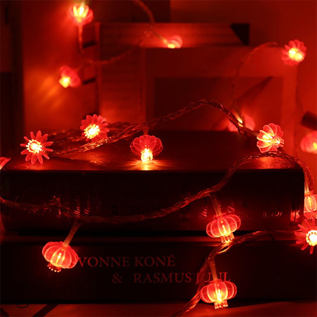 Red Chinese Lantern String Lights LED Light Beads Waterproof New Year Lantern with PVC Shell for