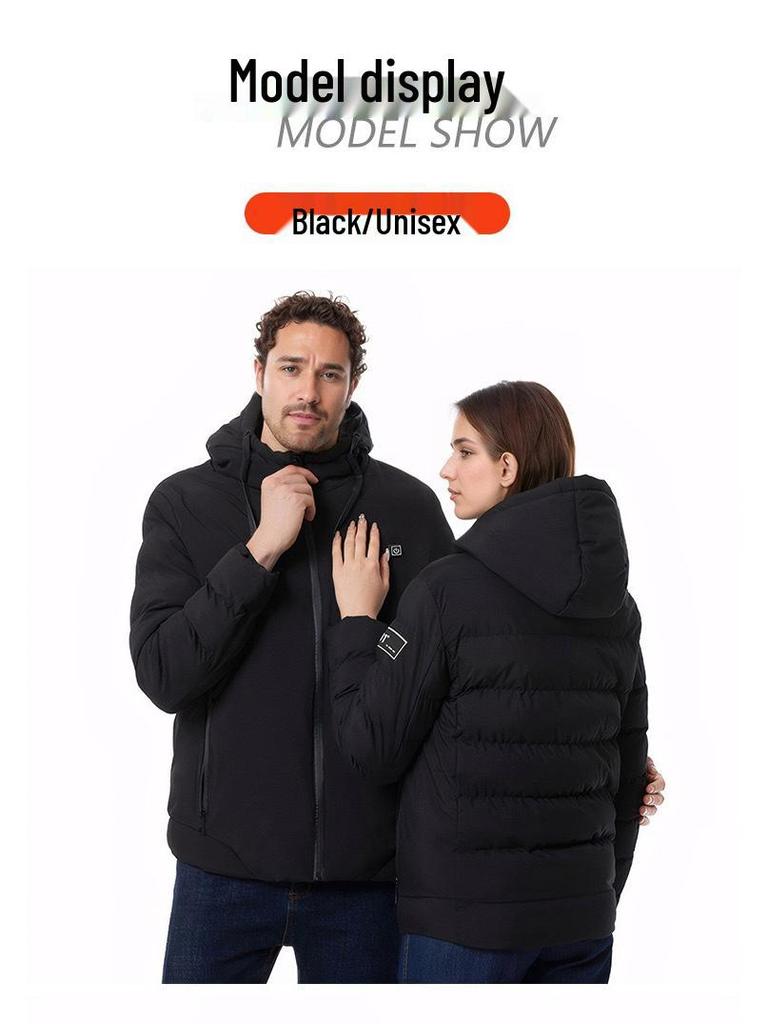 Men's Smart Heated Winter Jacket with Hood - Warm, Constant Temperature, Cold-Proof Cotton Coat