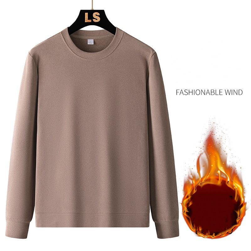 Men's Autumn and Winter Plus Fleece Round Neck Hoodie De Fleece Long Sleeve T-shirt Korean Version of Casual Hoodie Trend Fashion Base Top