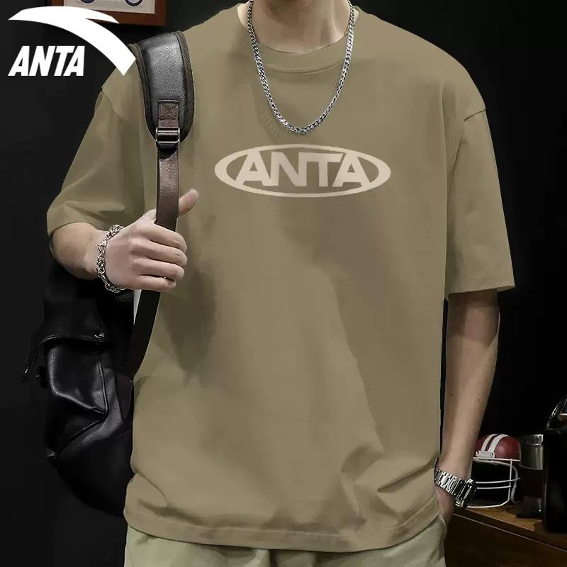 Anta Lifestyle Series Khaki Unisex Loose Short Sleeve T-Shirt with ANTA Logo Print 972428106-6