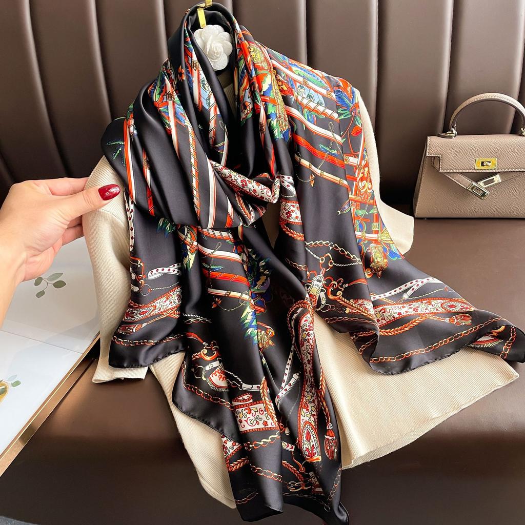 Spring and autumn sarong Li Jin satin thin section printing scarf female new Korean version of the hundred simulation silk shawl long scarf
