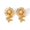 Women's Retro Flower and Pearl Dangle Earrings with Rhinestones