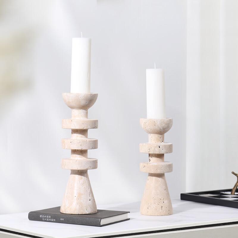 abay Yellow Travertine Style Acrylic Candlestick
