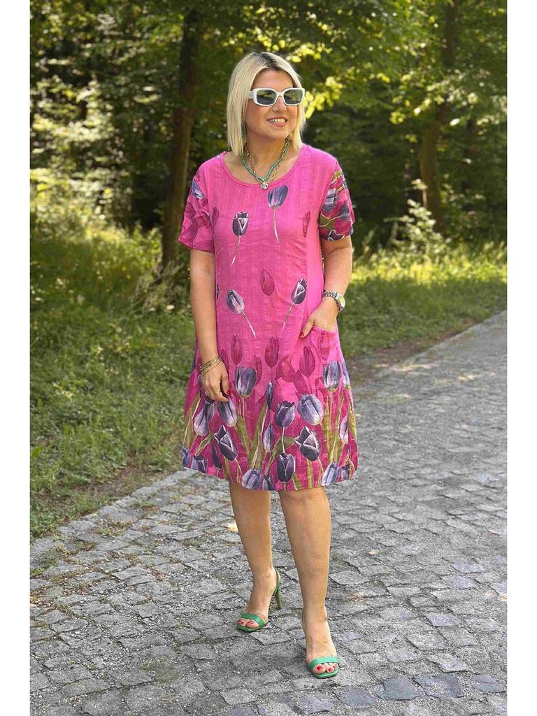 2025 Summer Floral Print Casual Loose Round Neck Dress