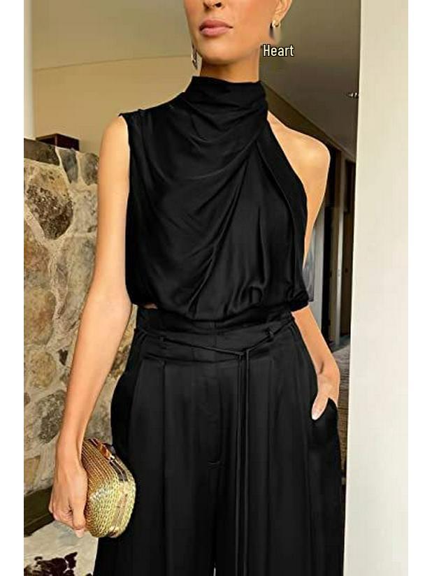 Damen Sommer 2023 Ärmelloses Crop-Top & Weitbeinige Hosen Set