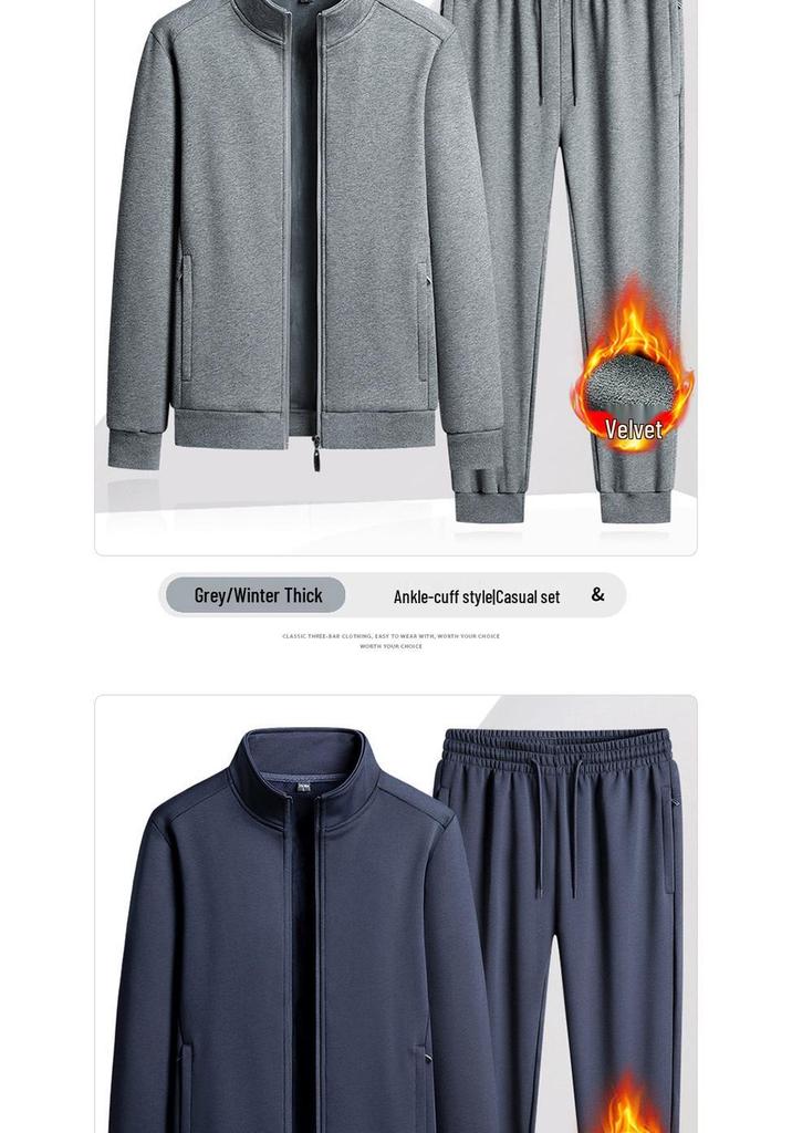 Men's Pure Cotton Stand-up Collar Hoodie Suit for Spring and Autumn Sports