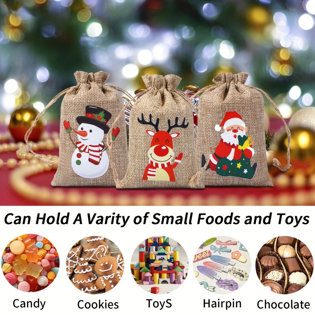 Christmas Gift Bags with Drawstring Closure - Santa, Reindeer, Snowman Designs -  Bonbons Verpakking Packaging Gift Bags