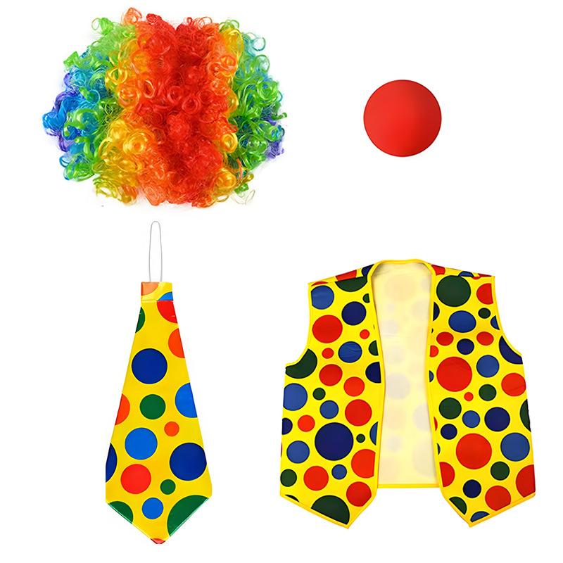 

5pcs/set Halloween Clown Costume for Adults Fabric Suit with Wig Set Cosplay Party Carnival Stage Performance Role Play Outfit