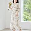 2026 summer new Hangzhou silk mulberry silk dress women's printing casual temperament waist lace-up floral skirt