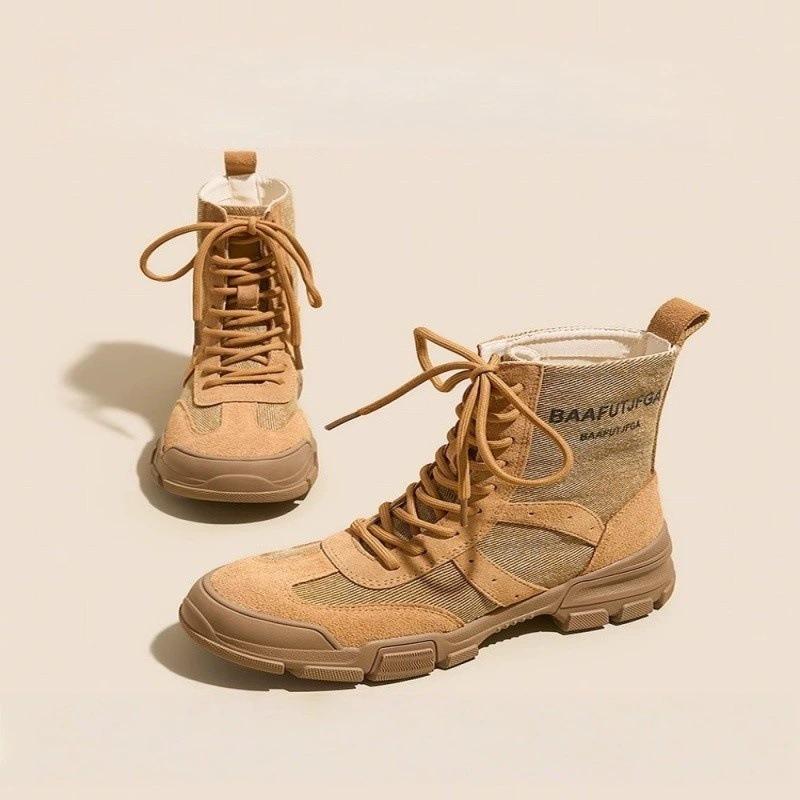 High-top Canvas Martin Boots Women's New Summer Thin Hiking Shoes Inner Heightening Desert Short Boots