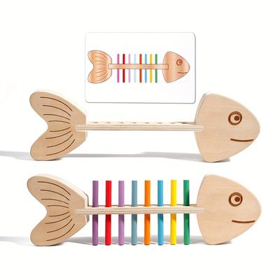 Wooden Fish Sorting Toys Wooden Educational Toys Fish Puzzle Games Exercise Color Cognition