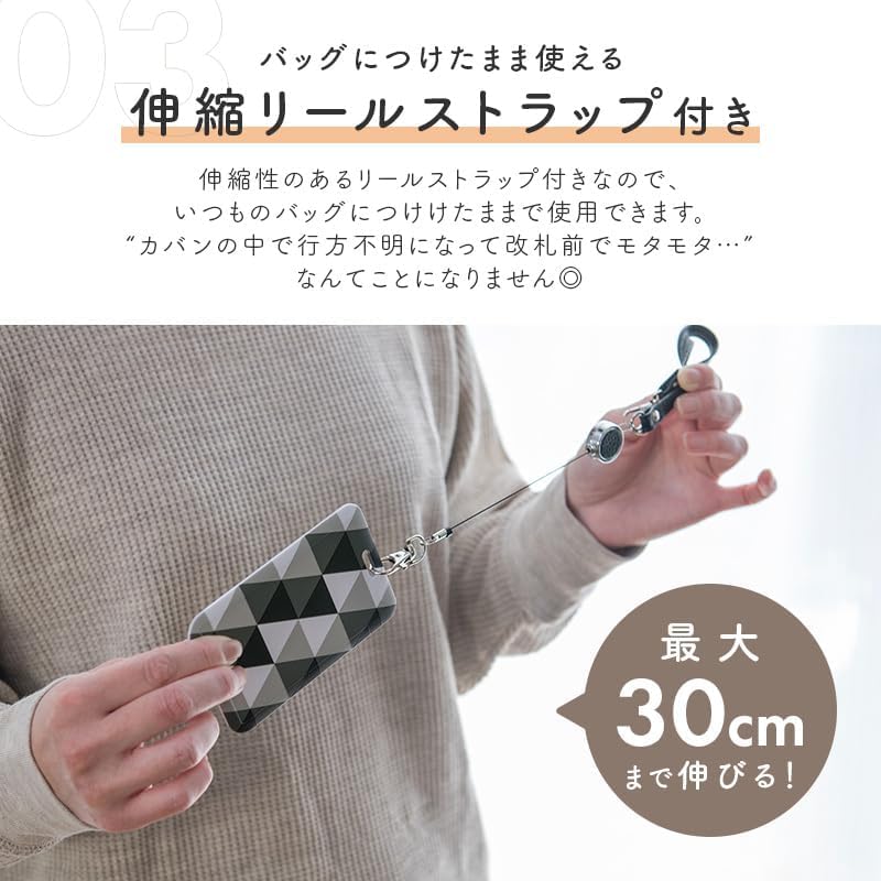Pass Case, Commuter Pass Holder, with Retractable Strap, IC Card Case, Employee ID Holder, Hard Type, Lightweight, for Commuting and School, Men's