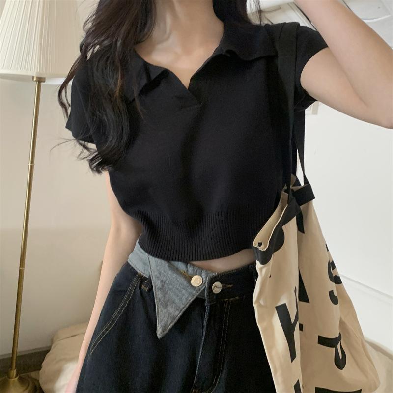 Fashion Summer Short-sleeved Short Knit Shirt Lapel Tops Casual Summer Essential Comfort and Style Slim Fit Pullovers Tees