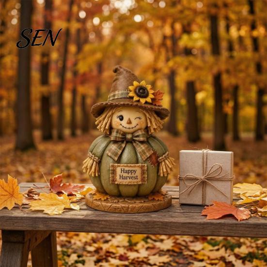Small Thanksgiving Party Props Fall Scarecrow Figurine, Wooden Pumpkin Statue, Rustic Autumn Indoor Seasonal Accents Harvest Tabletop Decoration
