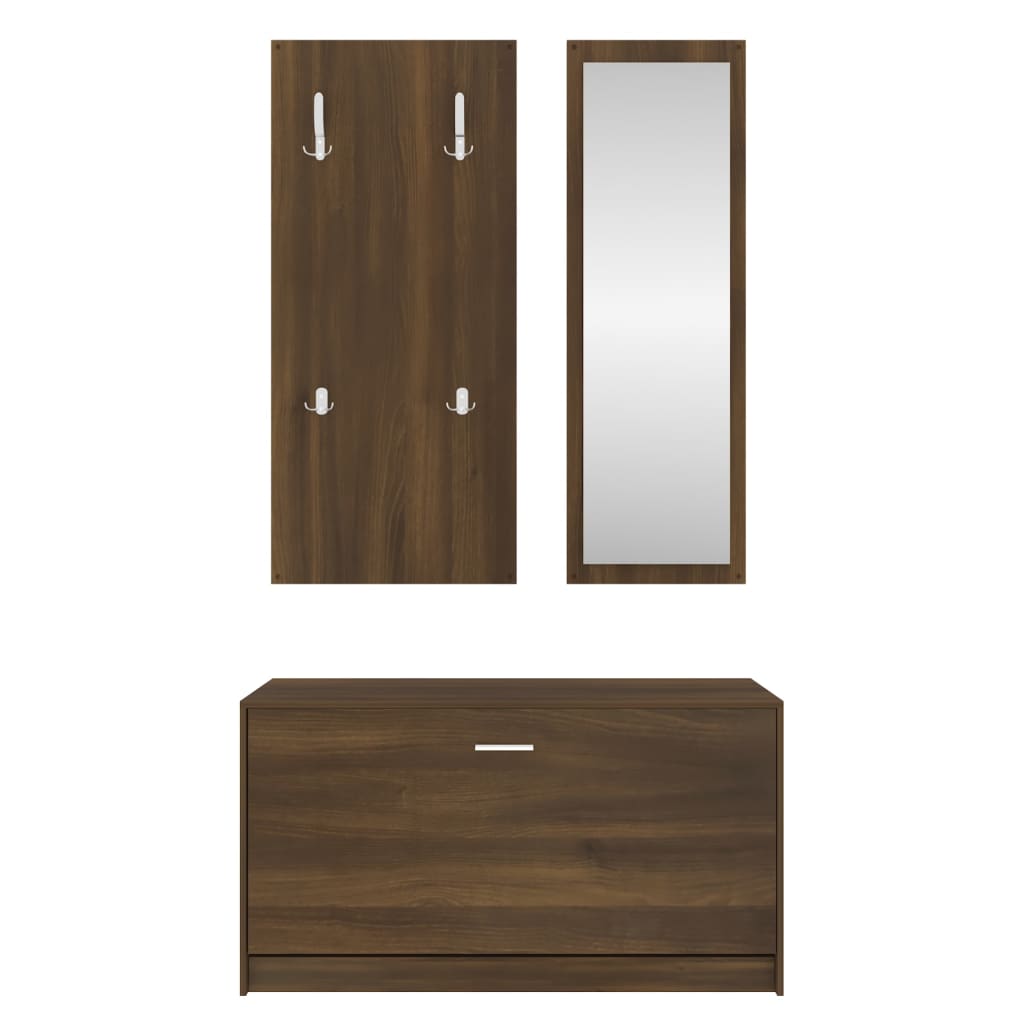 3 Piece Hall Furniture Set Brown Oak Effect Particleboard