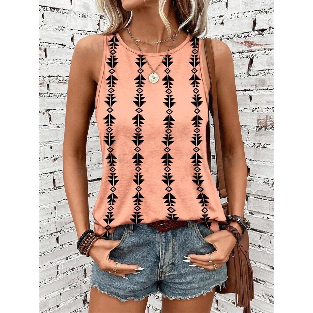 

2024 Новый полосатый принт Женская элегантная майка Летняя уличная мода майка Повседневная женская футболка без рукавов 2XL