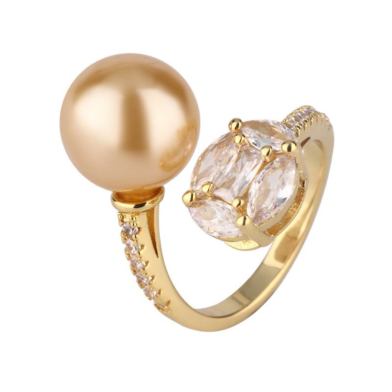 Jewelry Copper Platinum Plated Pearl Simple Wind Ring Female 12Mm