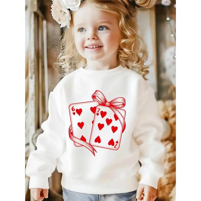 Kids Crewneck Sweatshirt, 6 & 7 Hearts Card Print 110 белый