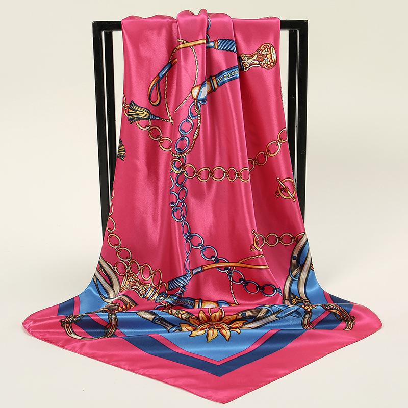 Luxury 90*90CM Vintage Chain Print Shawls Fashion Beach Sunscreen Scarves Kerchief Square Bandannas Satin Headscarves