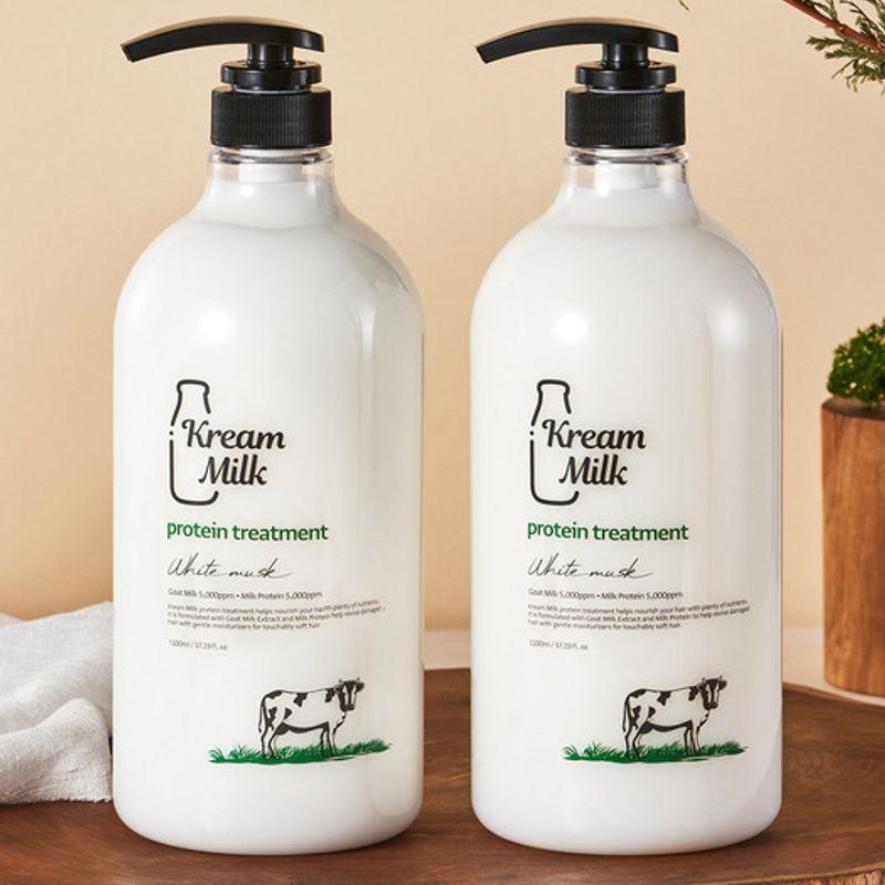 KREAM MILK [Set of 2] Protein Treatment White Musk Scent 1100ml Protein Treatment (White Musk) (2 pieces)