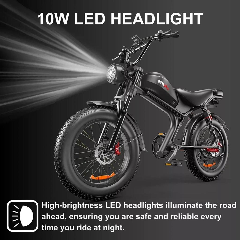 Electric Bicycle EMOKO C93 Pro 20" 1000W Motor Fully Suspended Adult Electric Bicycle 48V 35AH Max Range 150Km 7 Speed Black