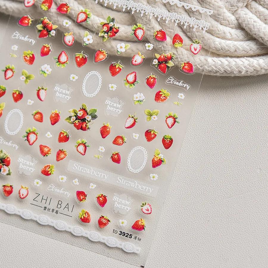 5D Pudding Jelly Dessert Fruit Cherry Pink Claw Print Bowknot Tie Knot Love Heart Stars Nail Art Sticker Adhesive Manicure Decal