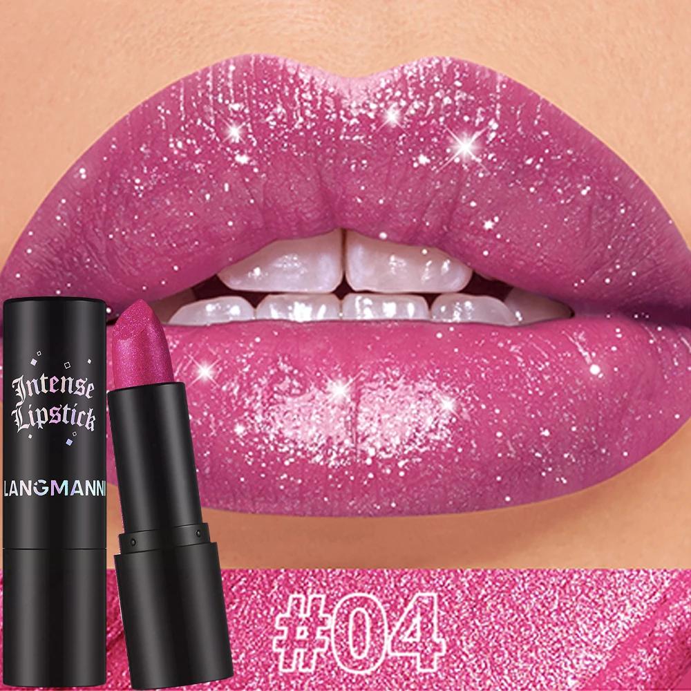 

Shimmer Coral Metallic Lipstick Glitter Diamond Waterproof Lip Gloss High Pigment Shiny Sparkling Pearl Lip Stick Cosmetics
