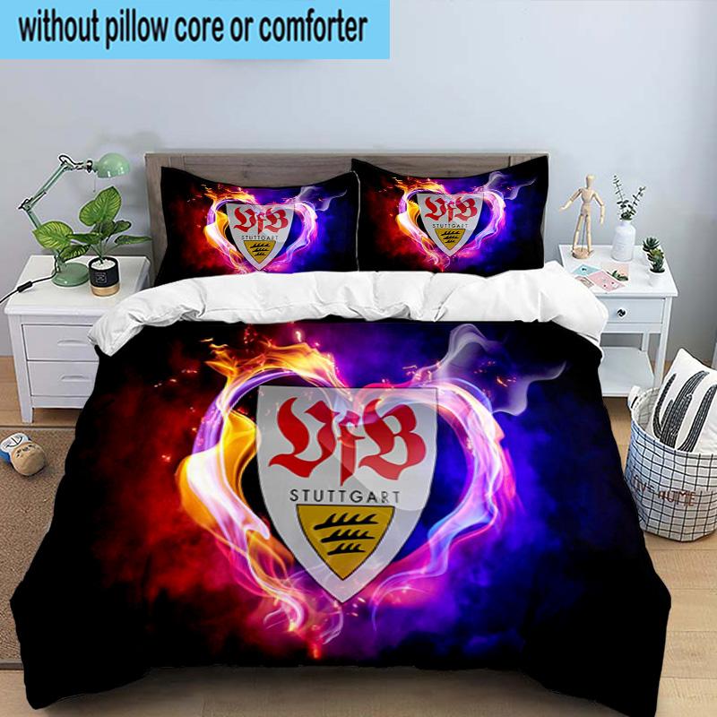 3-teiliges VfB Stuttgart Maskottchen Aufdruck Bettwäsche-Set, Enthält einen Bettbezug und zwei Kissenbezüge für das Schlafzimmer, Geeignet für alle Jahreszeiten