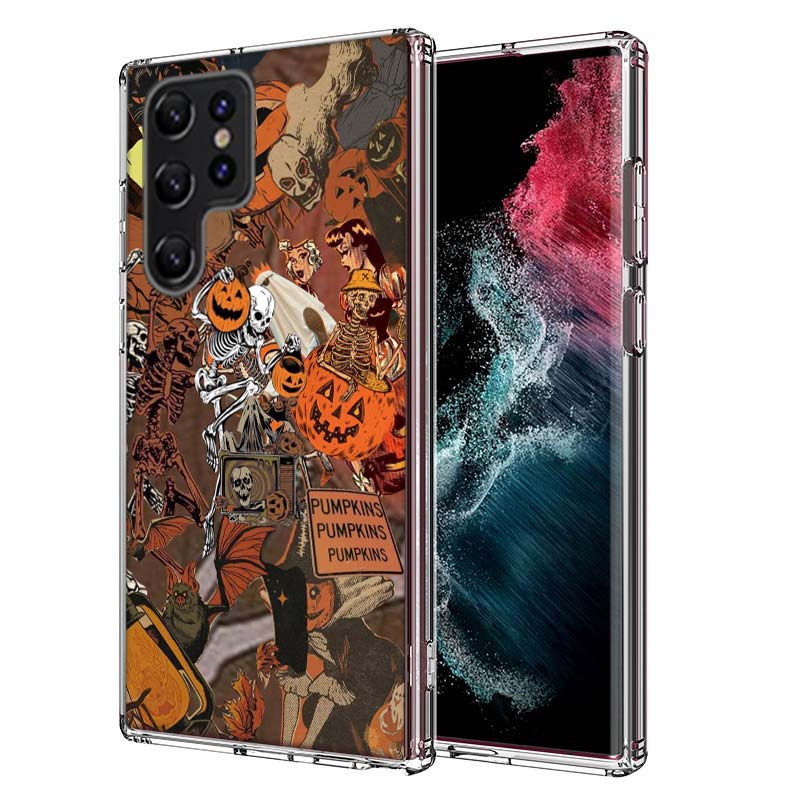 Halloween Fall Art Witch Cat Capa Phone Case For Samsung S26 Ultra S25 Edge Galaxy S23 S21 S20 S24 FE S22 S10 Plus Cover Clear T