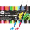 Corslet 24 Pcs Dual Tip Brush Pens 24 Shades Calligraphy Brush Pen Sketches Fineline Coloured Pen Brush Colour For Color
