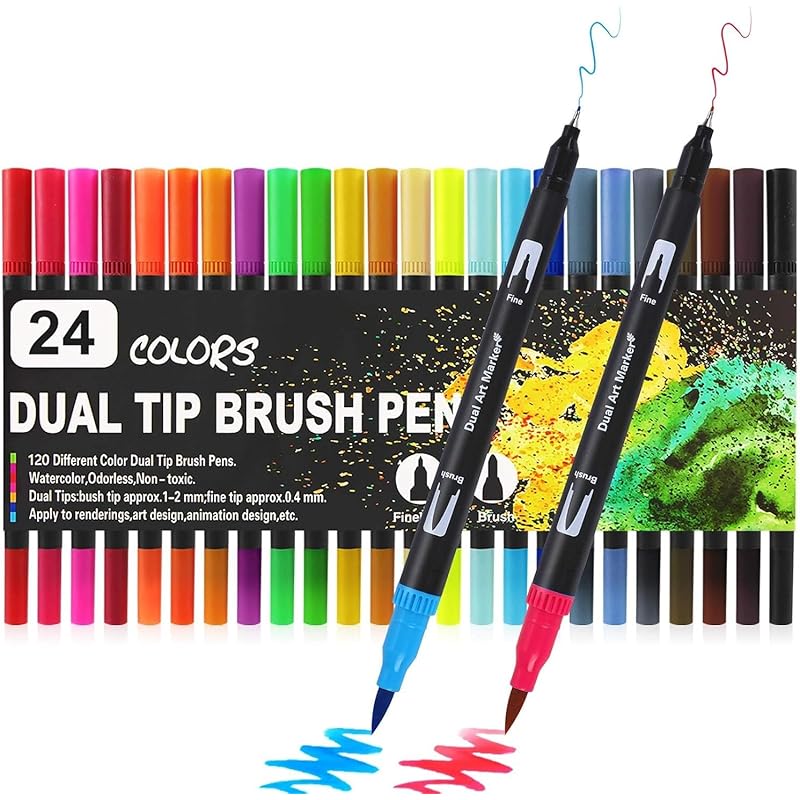 Corslet 24 Pcs Dual Tip Brush Pens 24 Shades Calligraphy Brush Pen Sketches Fineline Coloured Pen Brush Colour For Color