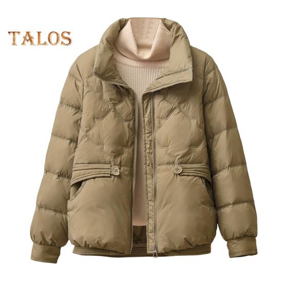 

Зимнее пуховое пальто с подкладкой, отложным воротником, карманами, застегивающейся на молнию, ветрозащитной, сохраняющей тепло, повседневной верхней одеждой для холодной погоды, хлопковой курткой M кофейный