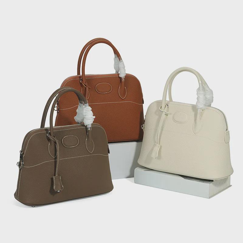 Νέα Γυναικεία Τσάντα Χειρός από Γνήσιο Δέρμα με Μοτίβο Λίτσι - Ευρωπαϊκό & Αμερικανικό Μοντέρνο Σχέδιο Κοχύλι