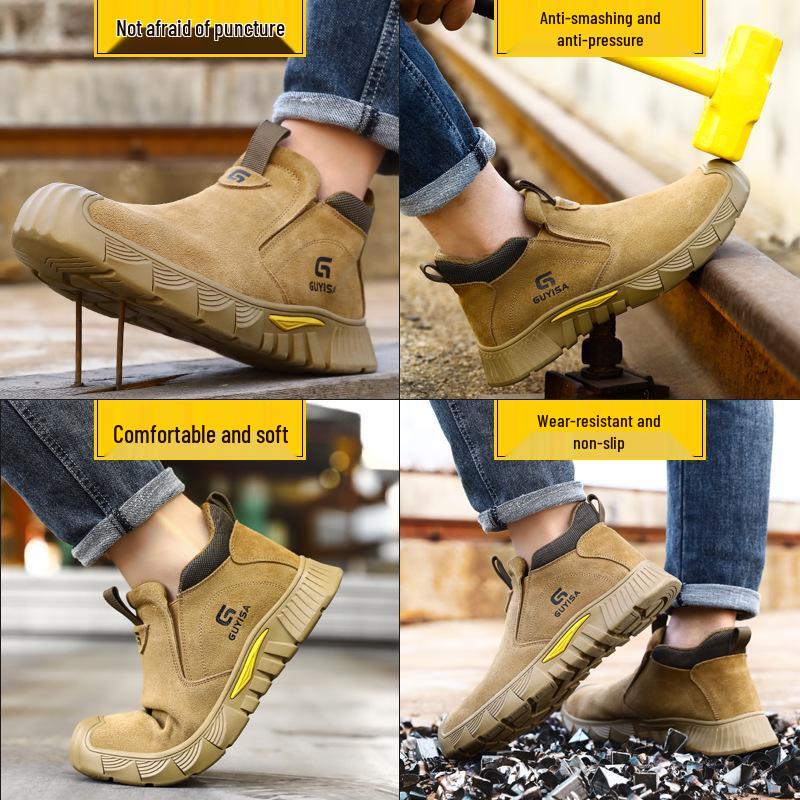 Men's Four-Season Safety Work Shoes: Anti-Smash, Anti-Puncture, Suede, Fireproof, Slip-Resistant, Wear-Resistant.