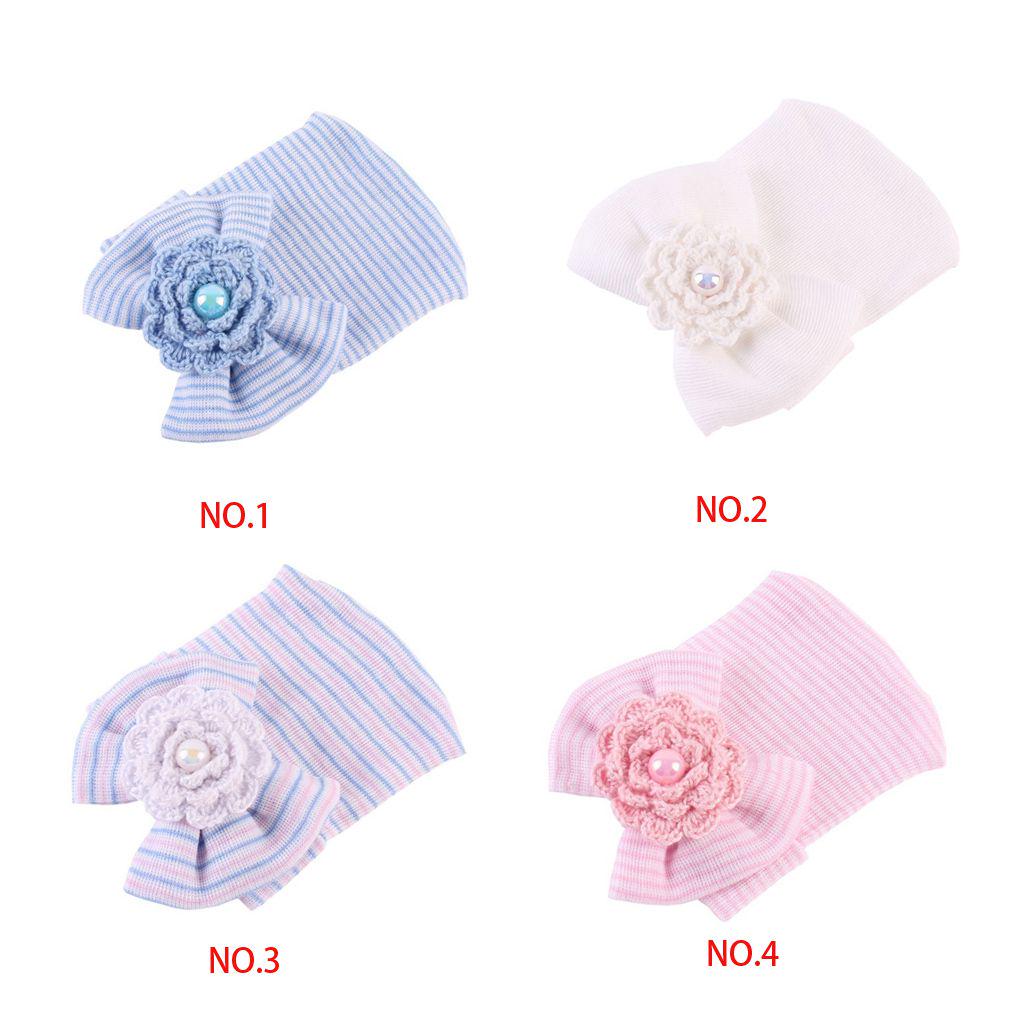 Neugeborenen Baby Mütze Kleinkind Baby Warme Mütze Gestreifte Mützen Weiche Mädchen Mützen Schleife für Neugeborene 0-6M