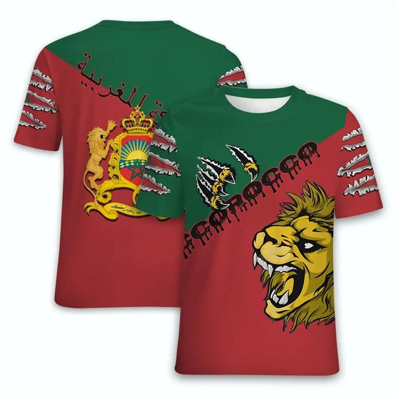 Maroko Národní znak Vlajka Potisk Trička Léto Pánské Tričko s kulatým výstřihem Ležérní Kulatý výstřih Nadměrné topy Ropa Hombre Streetwear