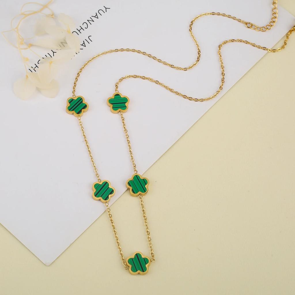High-Quality Stainless Steel Five-Leaf Flower Set Bracelet Necklace Earrings Simple For Woman Party Birthday Zircon Gift Clover