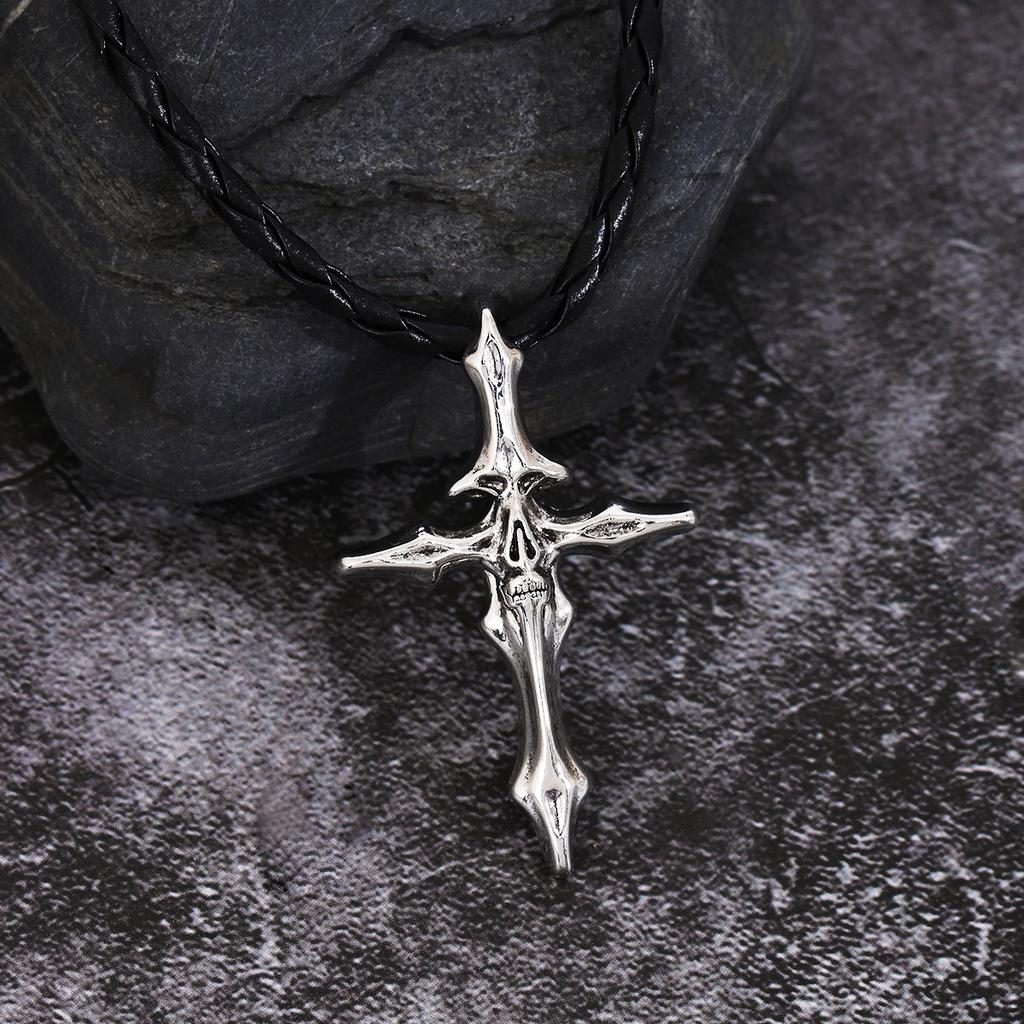 Retro Viking Bone Cross Necklace Punk Gothic Jewelry Hip Hop Street Fashion Accessories for Women Men
