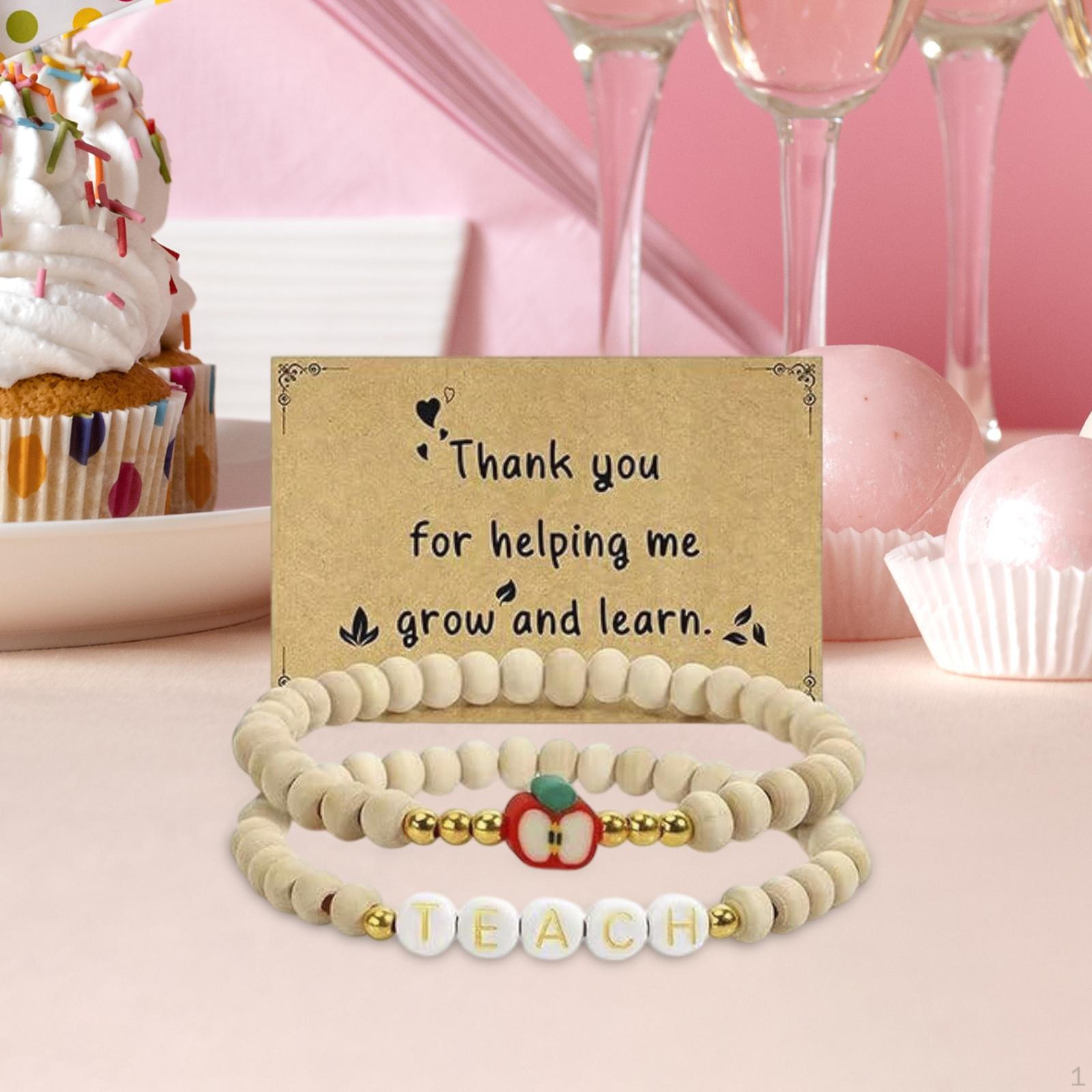 

2 Pieces Wooden Bead Bracelets Beaded for Teacher Unique Decorations Boho Jewelry Set Style C