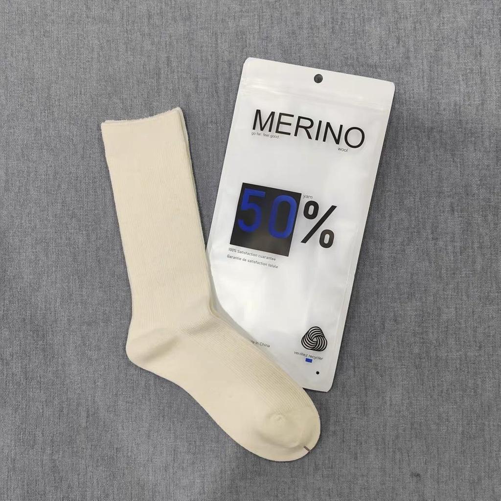 Women's 80% Merino Wool Knee-High Socks, Double-Needle College Style, Slouchy, Warm for Autumn/Winter, Solid Color.