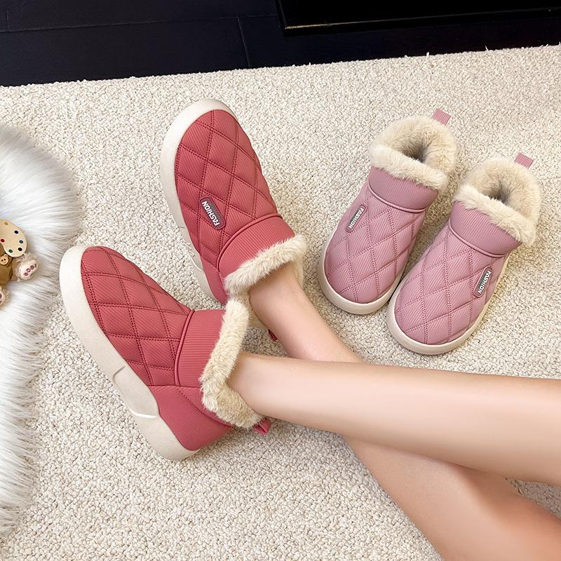 2025 winter warm cotton shoes fleece non-slip outer wear medium bag heel plush waterproof cotton slippers short-sleeved snow boots women