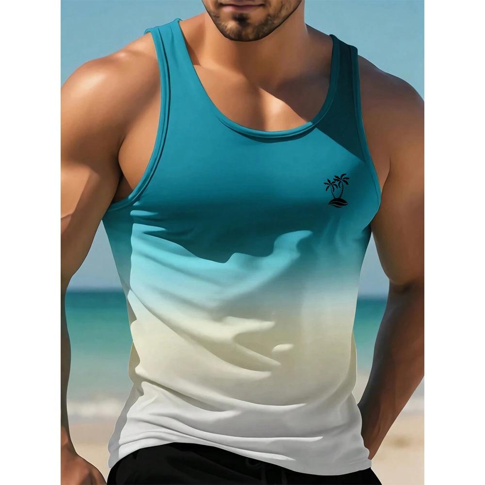 Sommer Freizeit Herren Ärmelloses T-Shirt Hawaiianischer Stil Herrenmode Rundhals Tanktop Outdoor Strand Herren Tanktop