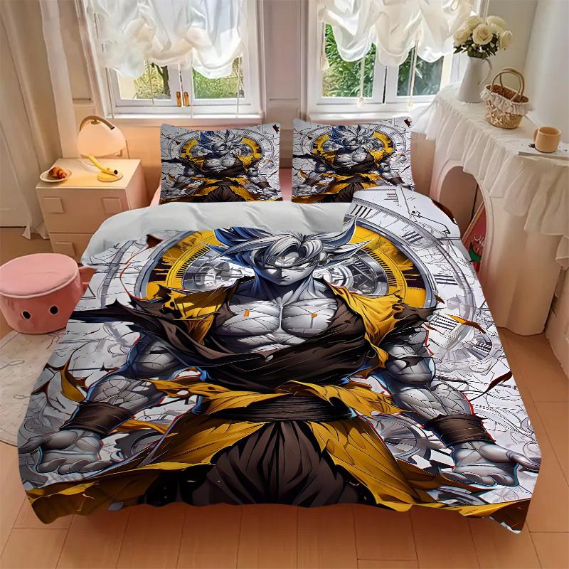 3pcs Timeless Hero Goku Quilt Cover Set - Soft & Comfortable Polyester Fabric, All-Season Breathable Comforter Set For 1 Quilt Cover & 2 Pillowca