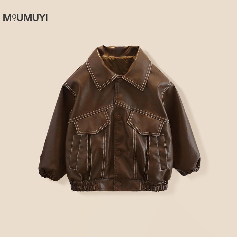 

Модная кожаная куртка для мальчиков: Крутая и стильная весенняя верхняя одежда в корейском стиле для детей на 2025 год 100cm