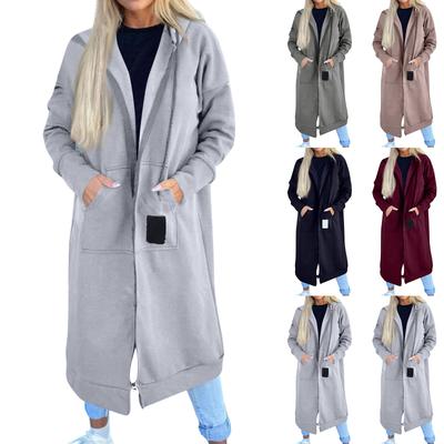 Damenmode Jacke Lässiger einfarbiger Langarm-Cardigan Hoodie Langer Mantel