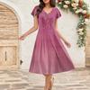 Dámské letní módní šaty midi s výstřihem do V a volánkovými rukávy v retro elegantním stylu