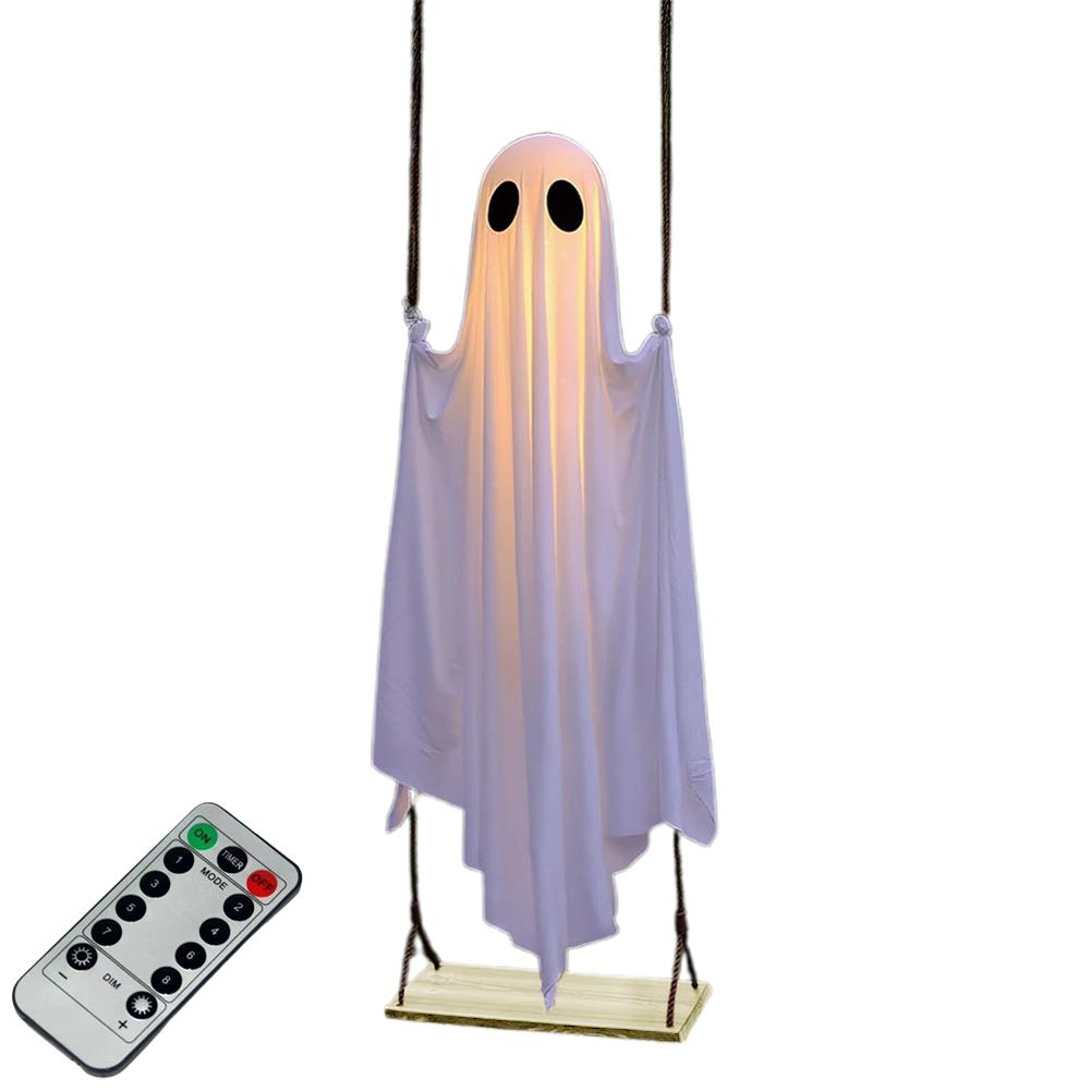 

Outdoor Large Hanging Swing Ghost Halloween Decoration With String Lights Ghost Cute Ghost Decoration Front Porch Courtyard Tree