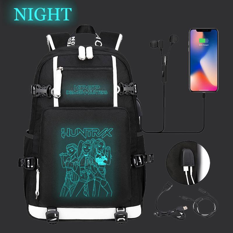 Kpop Demon Hunters Luminous School Bag Multifunctional with USB Backpack Fashion Student Casual Backpack