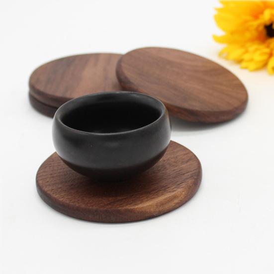 Round Square Cup Coaster Black Walnut Wood Insulation Dining Table Mug